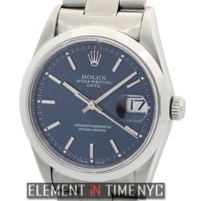 Rolex Oyster Perpetual Date Stainless Steel 34mm Blue Stick Dial Circa 1998