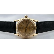 Rolex Oyster Perpetual Solid 18kt Yellow Gold Bombay Lugs Gold Dial 6593