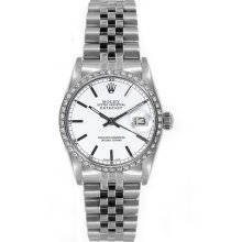 Rolex Women's Datejust Midsize Stainless Steel Custom Diamond Bezel White Index Dial