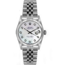Rolex Women's Datejust Midsize Stainless Steel Fluted Mother of Pearl Diamond Dial