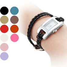 Rope Women's Braided Style PU Leather Band Analog Quartz Bracelet Watch (Assorted Colors)