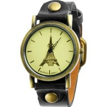 Round Beige Dial White PU Leather Strap Analog Watch for Women - Leather