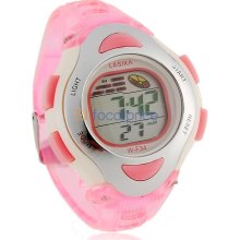 Round Dial Digital Electronic Watch with Plastic Strap (Pink)