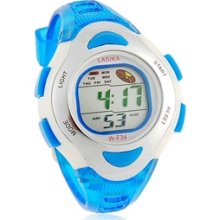 Round Dial Digital Electronic Watch with Plastic Strap (Blue)
