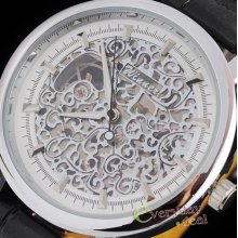 Round Steel Case Mechanical Carving Hand Winding Mens Wristwatch