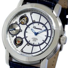 Rousseau Adagio Mens Automatic Watch Swiss Silver Blue Dual Movement Leather