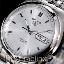Seiko 5 Mens Automatic Watch Silver Dial - Box & Warranty - Uk