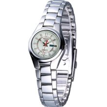 Seiko 5 Symc21 Women's Stainless Steel Day Date Silver Dial Automatic Watch
