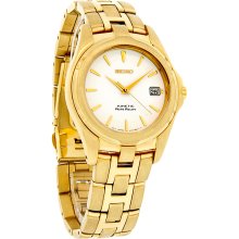 Seiko Kinetic Mens White Dial Gold Tone Bracelet Dress Watch SMA054