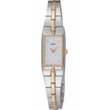Seiko Ladies 2 Tone Stainless Steel Petite Dress Watch W/ White Dial