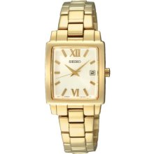 Seiko Ladies Quartz Analogue Watch Sxdc32p1 With Gold Plated Bracelet And Cream Dial