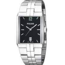 Seiko Pulsar $125 Mens Silver,black,square Watch Pxdb49