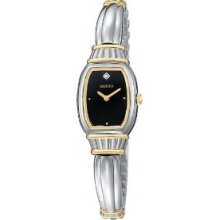Seiko Quartz Ladies Black Diamond Dial Two Tone Bangle Bracelet Watch SUJF24 New