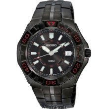 Seiko Sgee57 Black Sports Watch With Red Accents Water Resistant Stainless Steel