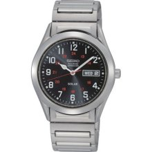 Seiko Sne179 Men's Solar Railroad Stainless Steel Band Black Dial Watch
