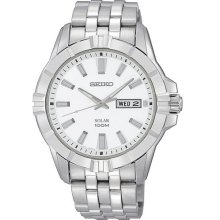Seiko Solar Powered Mens White Dial 100m Water Resistant Dress Watch Sne175p1