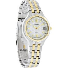 Seiko Solar Quartz Ladies White Dial Two Tone Stainless Steel Dress Watch SUT020