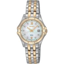 Seiko Sxde22 Women's Watch Two Tone Mother Of Pearl Dial Crystal Hour Markers