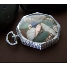 Short Sands Beach Locket - New Old Stock Vintage Pocket Watch Case with Sea Glass Treasures