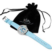 Sigal Flowers On Mother Of Pearl Dial Leather Strap Ladies Watch