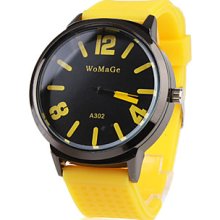 Silicone Band Classic Big Fashion Dial Quartz Women Men Casual Watch - Yellow