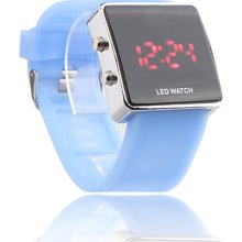 Silicone Band Women Men Jelly Unisex Sport Style Square LED Wrist Watch - Light Blue