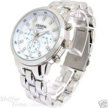 Silver 3d Geneva Large Bracelet Crystal Hours Mop Dial Oversized Boyfriend Watch