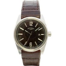 Silver Men`s Rotary Classic Black Face Watch With Luminous Hands