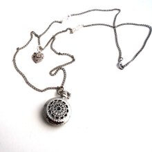 Silver Pocket Watch Necklace with Pave Heart Pendant, Limited Edition Upcycled Jewelry