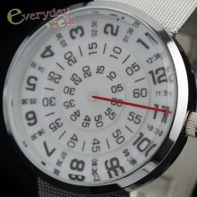 Silvery Steel Wrist Watch Quartz Mens Rotary Dial Digital Display Multi Color