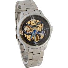 SINOBI 926 Hollow-carved Watch Dial Luminous Hand Round Steel Men's Mechanical Wristwatch (Black)