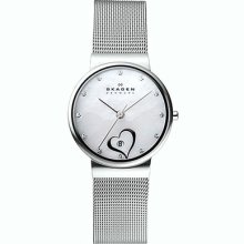 Skagen 355sssh 3-hand Glitz Silver Mesh White Dial Ladies Watch