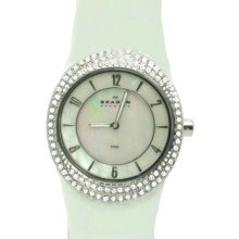 Skagen 566XSSLW4 MOP Dial Crystals White Band Ladies Watch