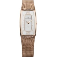 Skagen 887srr Women's Denmark Mop Dial Rose Gold Tone Steel Mesh Bracelet Watch