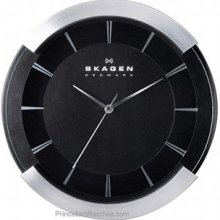 Skagen Round Open Case Clock - Black Dial - Silver-Tone Accents CL-WA08MSB