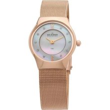 Skagen Slimline Mesh Crystal Rose Gold-tone Steel Mini Ladies Watch