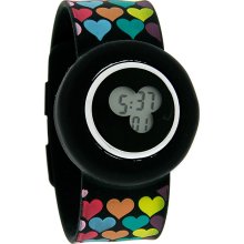 Slap-On Bracelet 43MM Black Multi-Color Rainbow Hearts Jelly Band Digital Watch