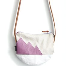 Small cross body bag/ linen and leather day bag/ Mountain design
