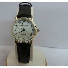 Solid Sterling Silver Casa Di Velli Ladies Quartz Watch With Black Leather Strap