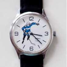 Soviet watch Russian watch Men watch Mechanical watch Unisex wrist 'Chaika' USSR Vintage - with hockey player on dial