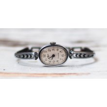 Soviet watch Russian watch Women watch Mechanical watch - silver color watch -white clock face-Working - 