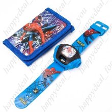 Spiderman Kids Projector Digital Wrist Watch with Purse Wallet Gift Children
