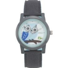 Sprout Womens Eco Friendly Owl Analog Resin Watch - Gray Cotton Strap - Graphic Dial - ST/5512MPGY