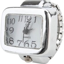 Square Women's Large Dial Size White Alloy Analog Quartz Ring Watch (Silver)