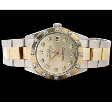 Stainless steel & gold oyster bracelet datejsut watch silver diamond dial rolex