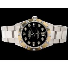 Stainless steel oyster bracelet rolex black diamond dial date just watch
