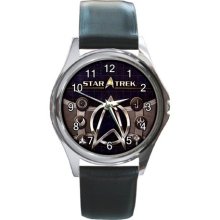 STAR TREK CONQUEST Starfleet Insignia Logo Unisex Metal Leather Band Wristwatch - Leather