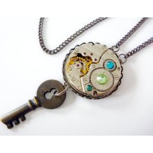 Steampunk Necklace jewelled watch movement with swarovski Crystals - Funky Steampunk inspired Pendant - Timeless Relic