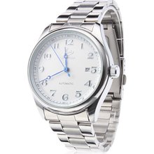 Steel Pair of Analog Mechanical Calendar Couple Watches (Silver)