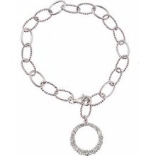 Sterling Silver Circle CZ Charm Link Bracelet